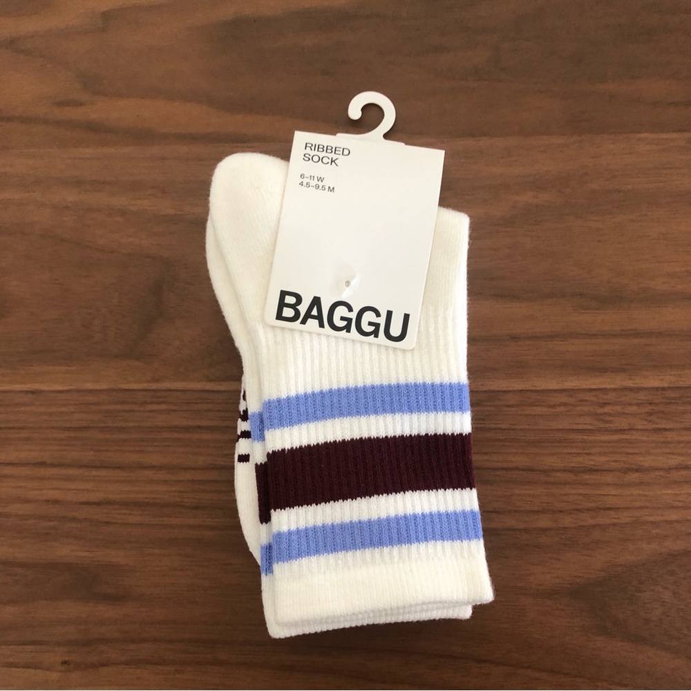 NWT BAGGU White Purple Ribbed Crew Socks